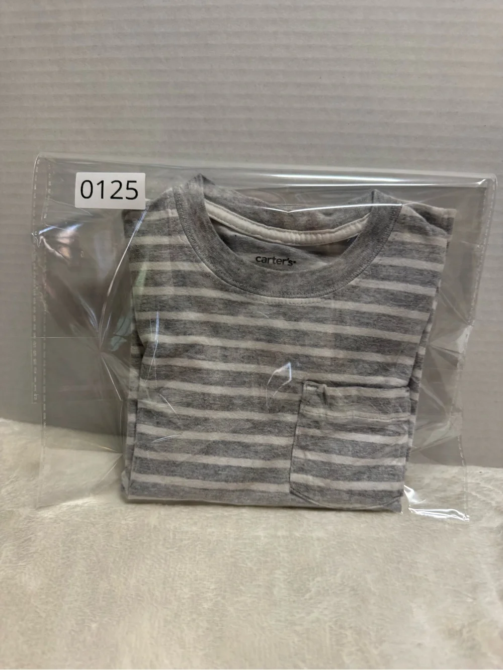 Carter's Gray and White Striped Short-Sleeve Pocket Tee